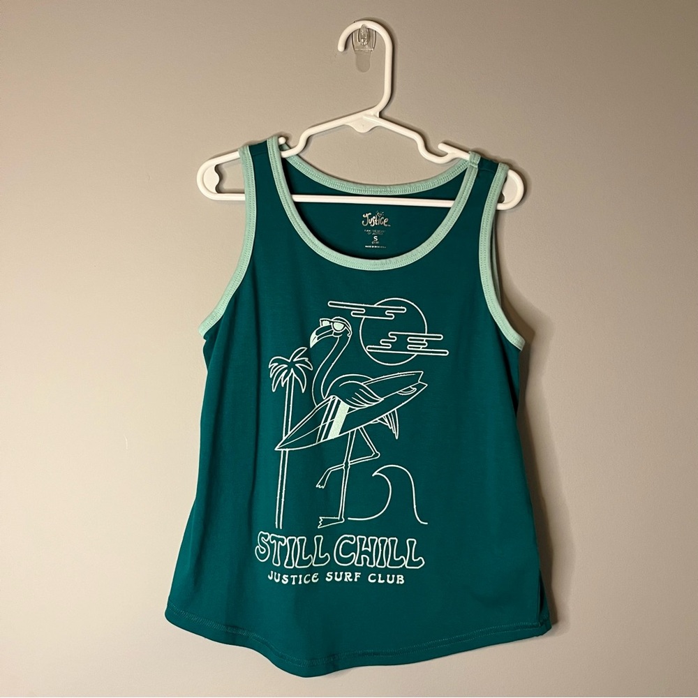 Justice Blue and White Tank Top with Graphic Design Youth Small